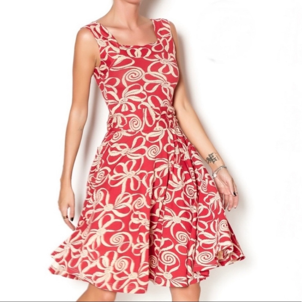 Effie's Heart Red and Cream Patterned Midi Dress